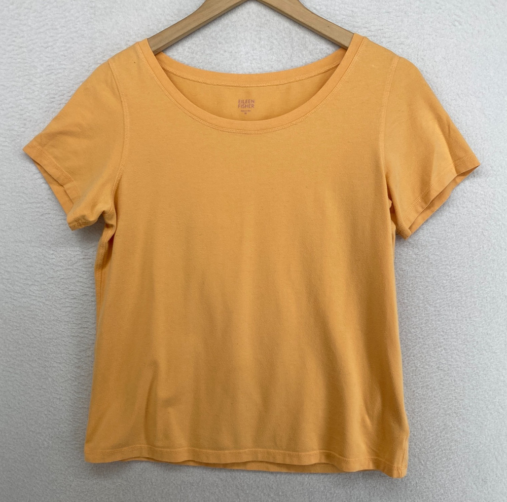EILEEN FISHER Top M Stretch Organic Cotton Jersey Scoop Neck Cap Sleeve Orange